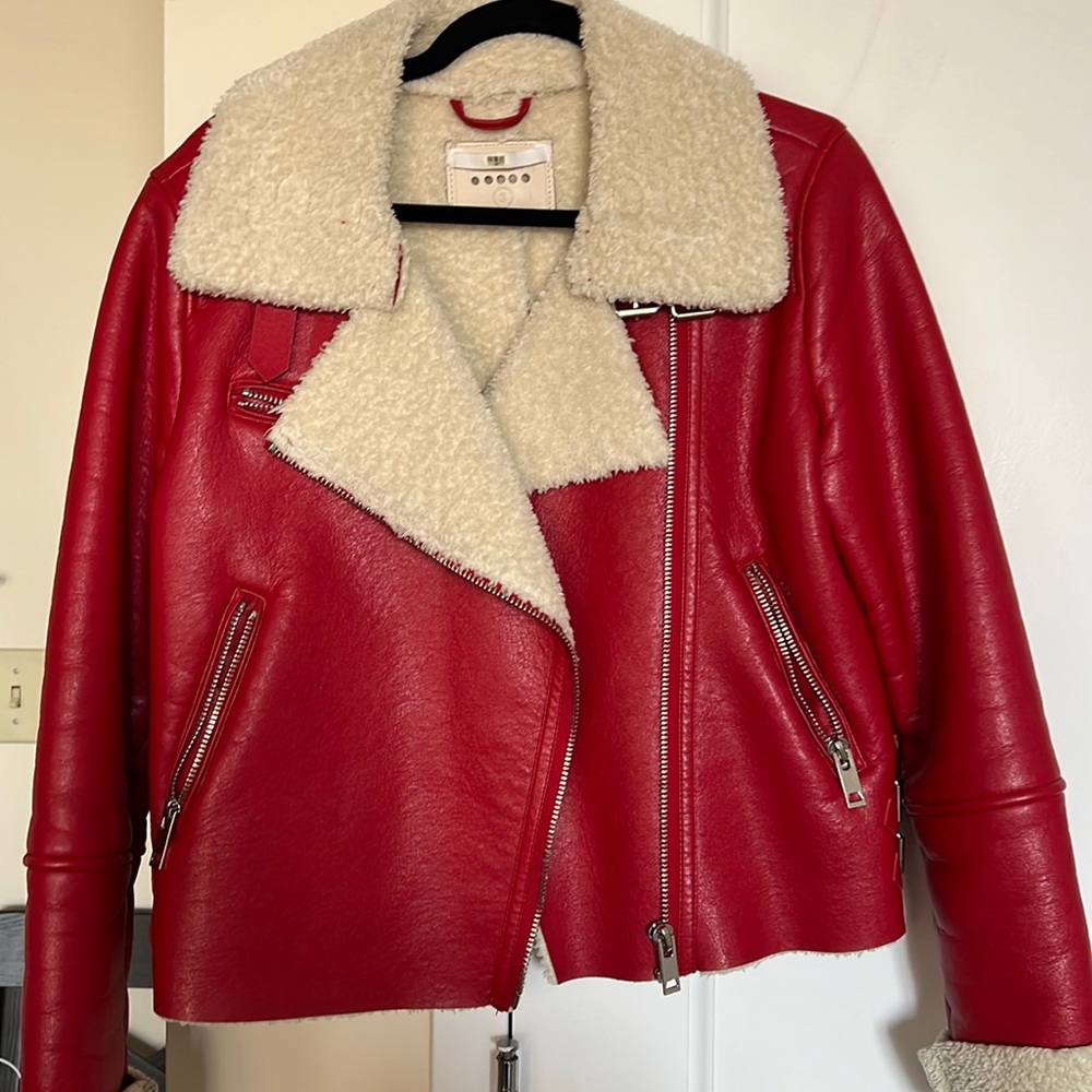 Blank Nyc Red Leather Jacket Fur Lined Gem